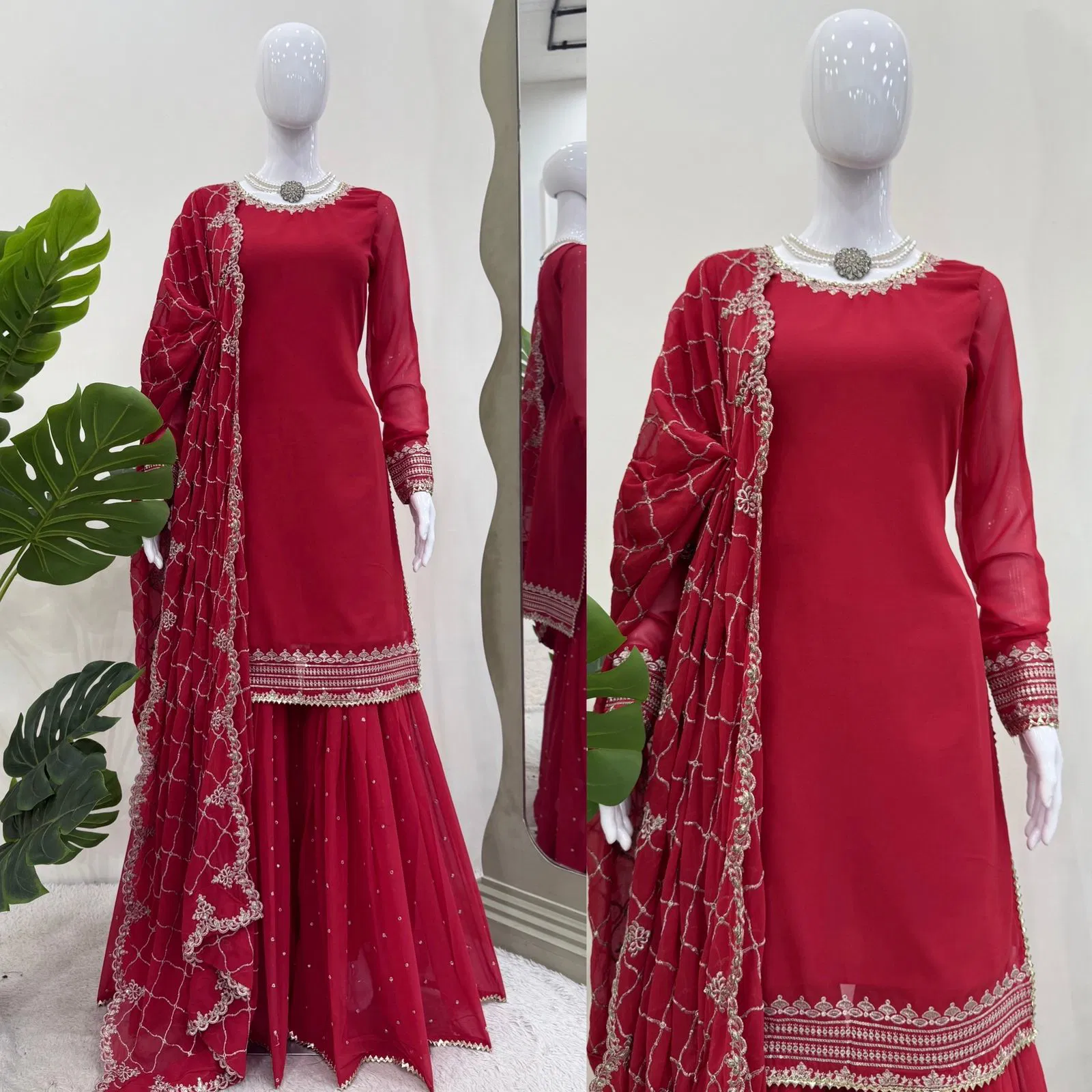 5867 By Jn Faux Georgette Thread With Sequnce Readymade Suits Wholesale Clothing Distributors In India